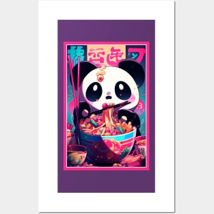 Anime Cute Panda eating Ramen | Cute Anime Panda Kawaii Design Posters and Art